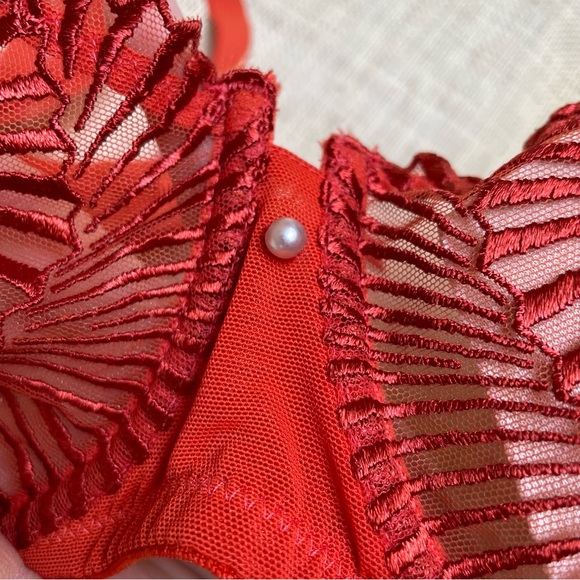 La Perla russet red scallops + mesh bra & panty set---- 36C & Medium - Picture 2 of 9